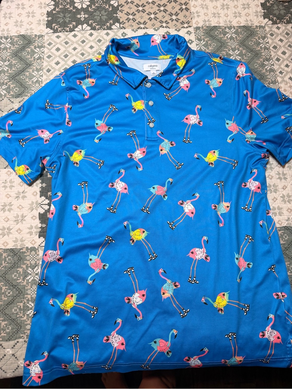 crown & ivy Bright Blue Flamingo Print Polo Shirt